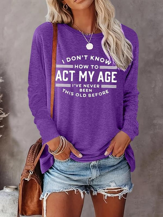 Women's Letter Print Round Neck Tee, Casual Long Sleeve Crew Neck T-shirt for Spring & Fall, Fashion Women's Top for...