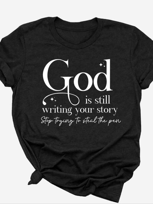 Women's Letter Print Round Neck Tee, Fashion Casual Short Sleeve T-shirt for Daily Wear, Ladies Summer Clothes