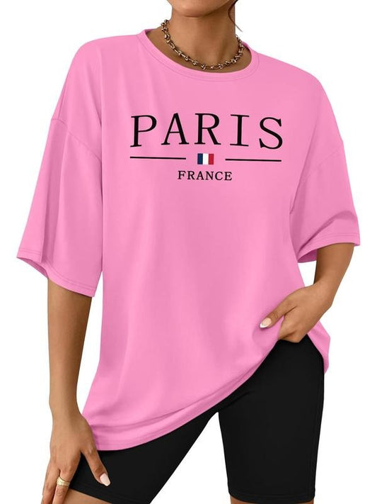 Women's Letter Print Tee & Skinny Shorts Set, Casual Round Neck Half  Sleeve T-shirt & Shorts, Ladies Two-piece Outfits for Daily Wear