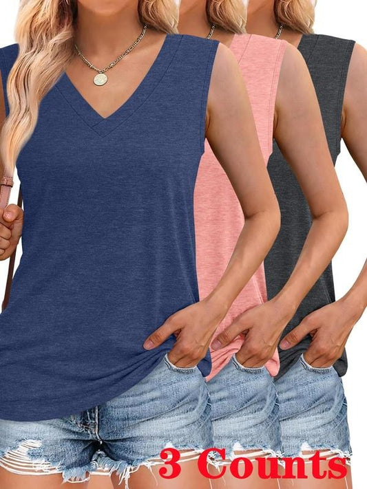 Women's Solid Color V Neck Tank Top, Casual Sleeveless Top for Summer, Ladies Clothes for Daily Wear, Minimalist Womenswear, Casual Summer Tops