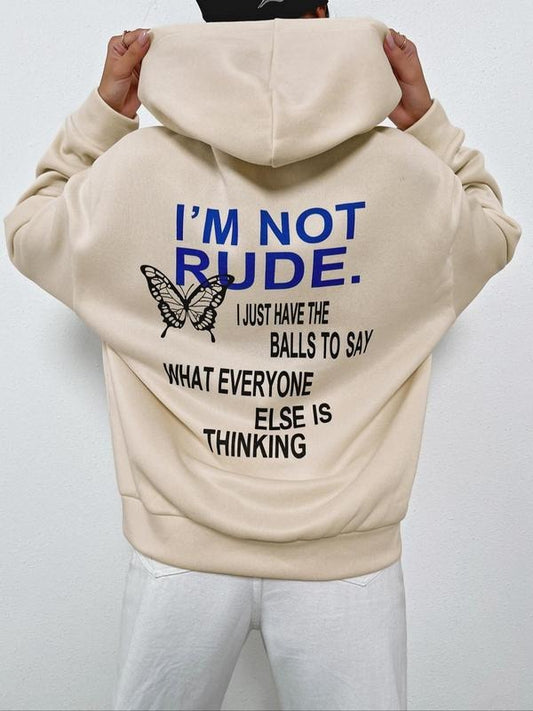 Women's Y2k Butterfly & Slogan Print Drop Shoulder Hoodie, Harajuku Fashion Casual Drawstring Pocket Hooded Sweatshirt...