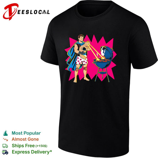 Woot superhero laser cat BBQ shirt