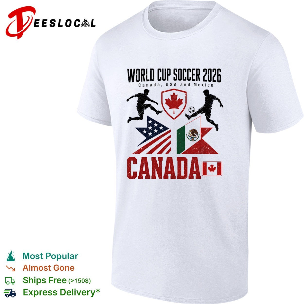 World Cup Soccer 2026 Canada USA and Mexico soccer players flags shirt