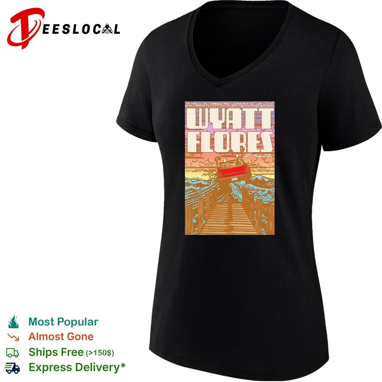 Wyatt Flores stormy sea boat dock concert poster art shirt