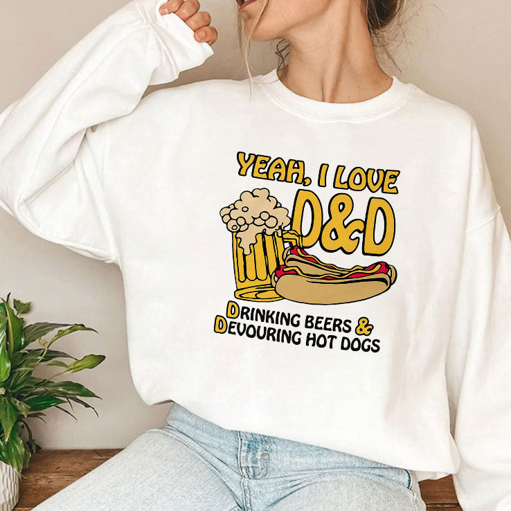 Yeah I Love D&D Drinking Beers And Devouring Hot Dogs Shirt