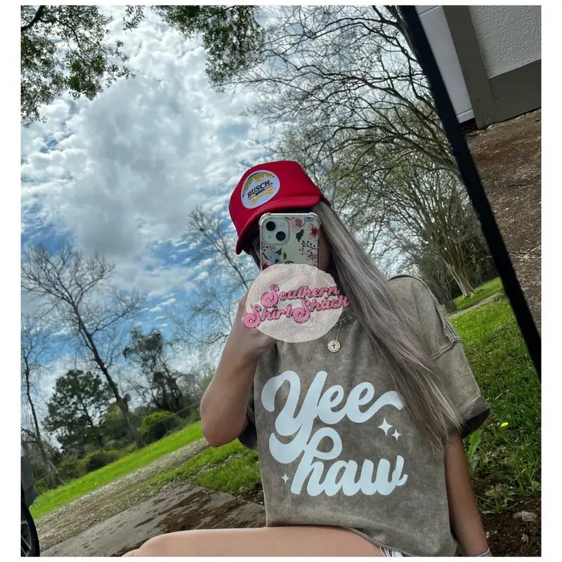 YeeHaw Mineral Wash Cropped Tee