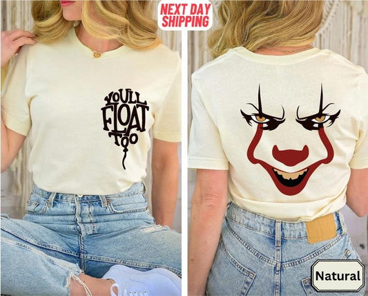 You'll float Too Shirt, Horror Clown Balloon Shirt, Horror Character Shirt, Horror Halloween Shirt, Horror Movie Shirt, Halloween Crewneck Top Womenswear Underwear Lady