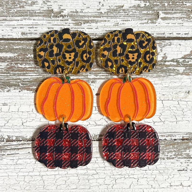 ZPumpkin Dangle Leopard Post Earrings