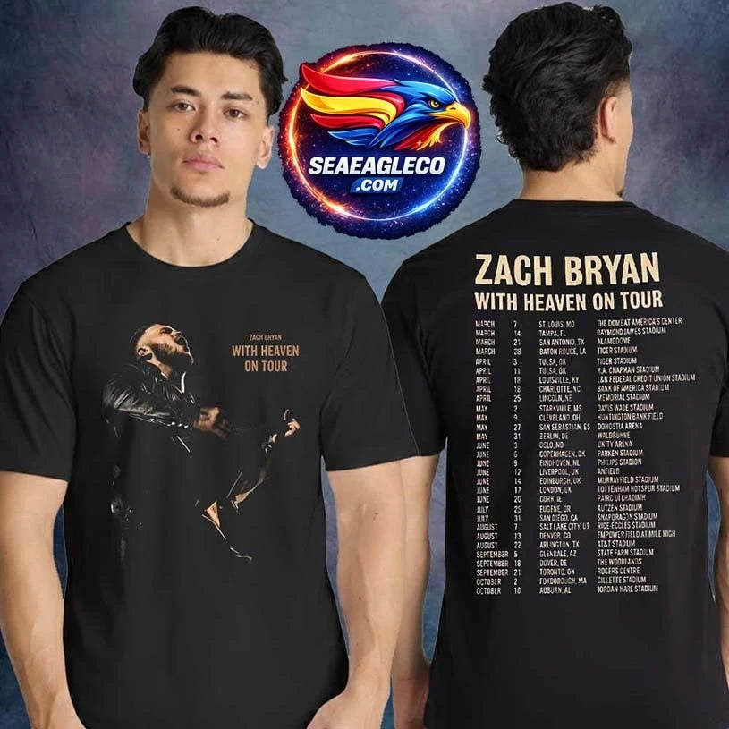Zach Bryan Merch With Heaven On Tour 2026 Photo Guitar Tour Dates Two Sided Shirt
