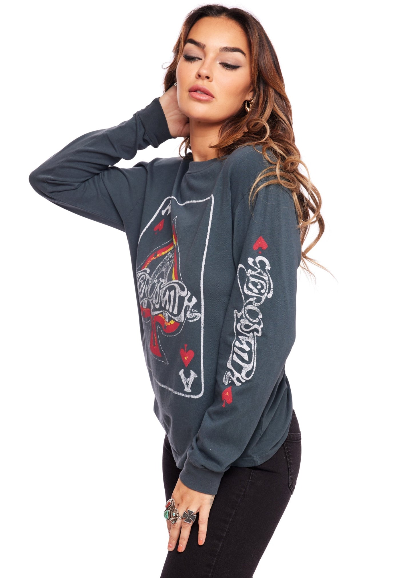 Aerosmith Ace Of Spades Oversized Long Sleeve Band Womens Shirt by Daydreamer LA