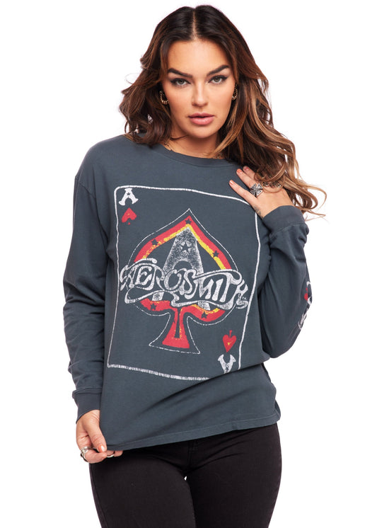 Aerosmith Ace Of Spades Oversized Long Sleeve Band Womens Shirt by Daydreamer LA