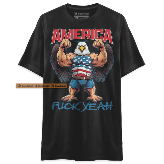 America Fuck Yeah Badass Buff Bald Eagle Ripped Flexing Macho Retro 4th of July Patriotic Unisex Classic T-Shirt