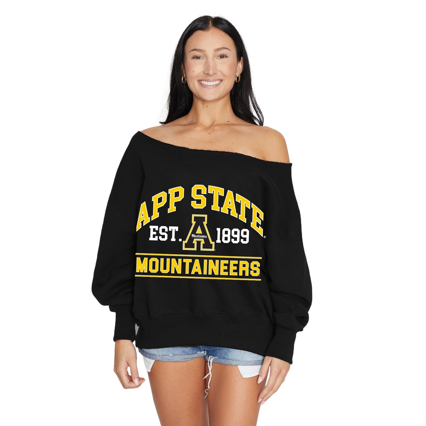 App State Off the Shoulder Sweatshirt - clothing by TeeHivey.com (Image 1)