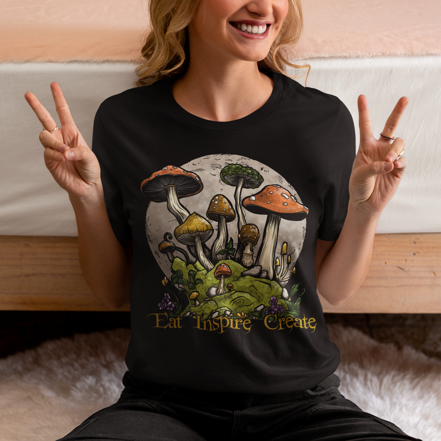 Mushroom Eat Inspire Create Unisex Tee
