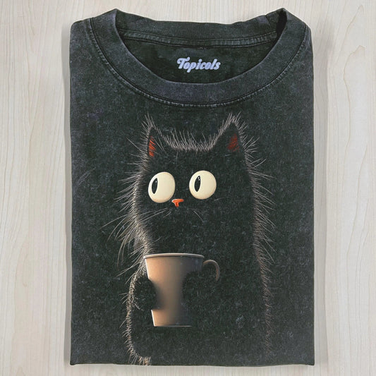 CARICATURE CAT WITH A MUG T-SHIRT Style001