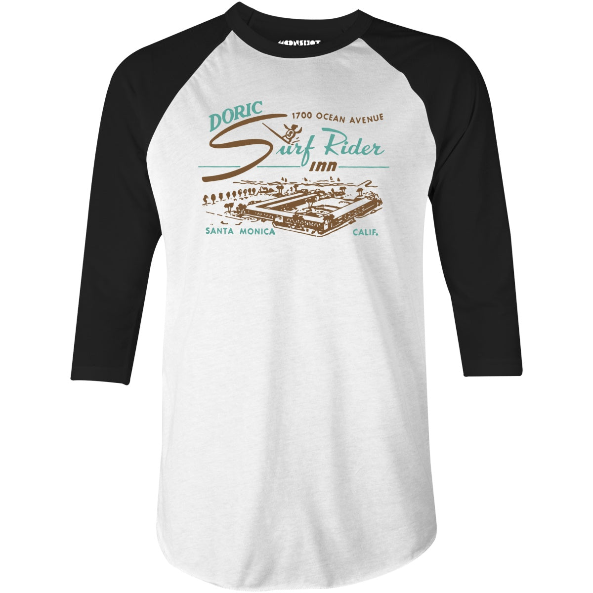 Doric Surf Rider Inn - Santa Monica, CA - Vintage Hotel - 3/4 Sleeve Raglan T-Shirt