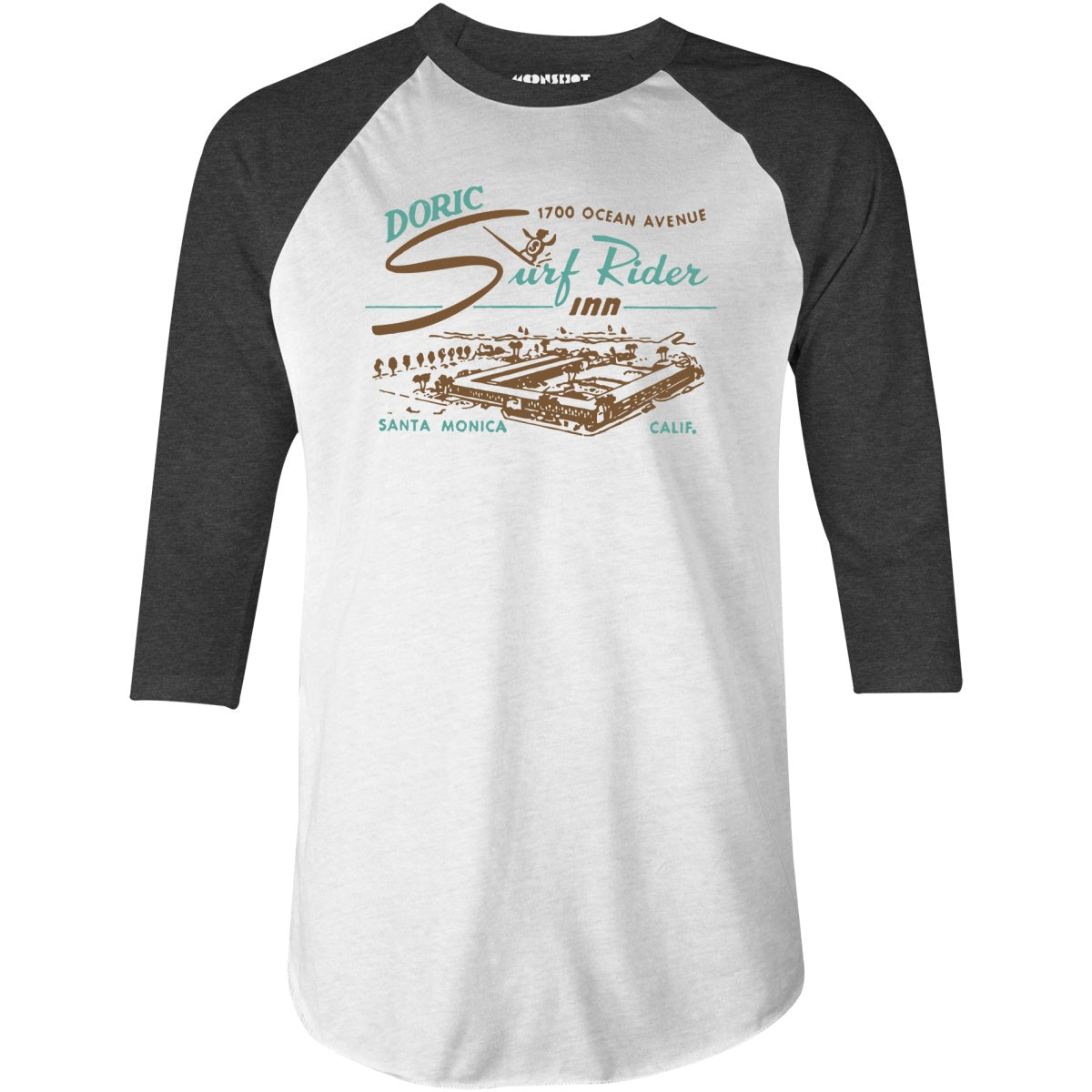 Doric Surf Rider Inn - Santa Monica, CA - Vintage Hotel - 3/4 Sleeve Raglan T-Shirt