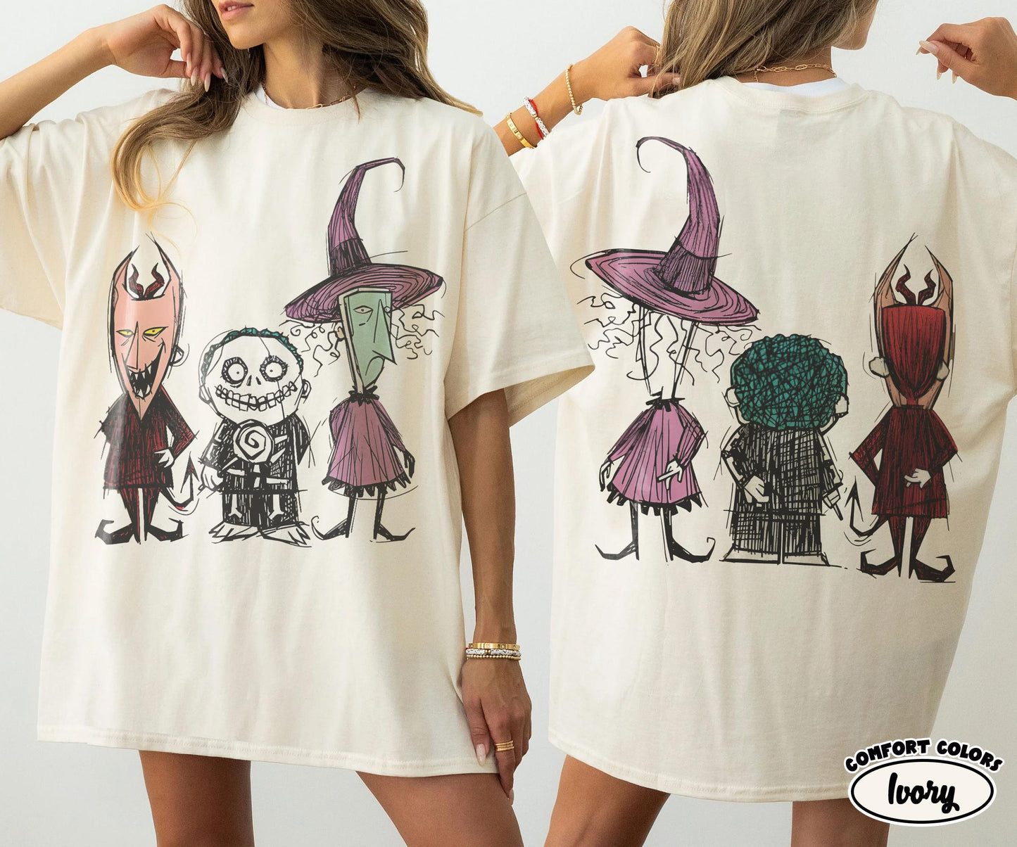 Comfort Colors Two-Sided Lock Shock Barrel Disney Trick Treat Party Nightmare Before Christmas Halloween Tee (1)
