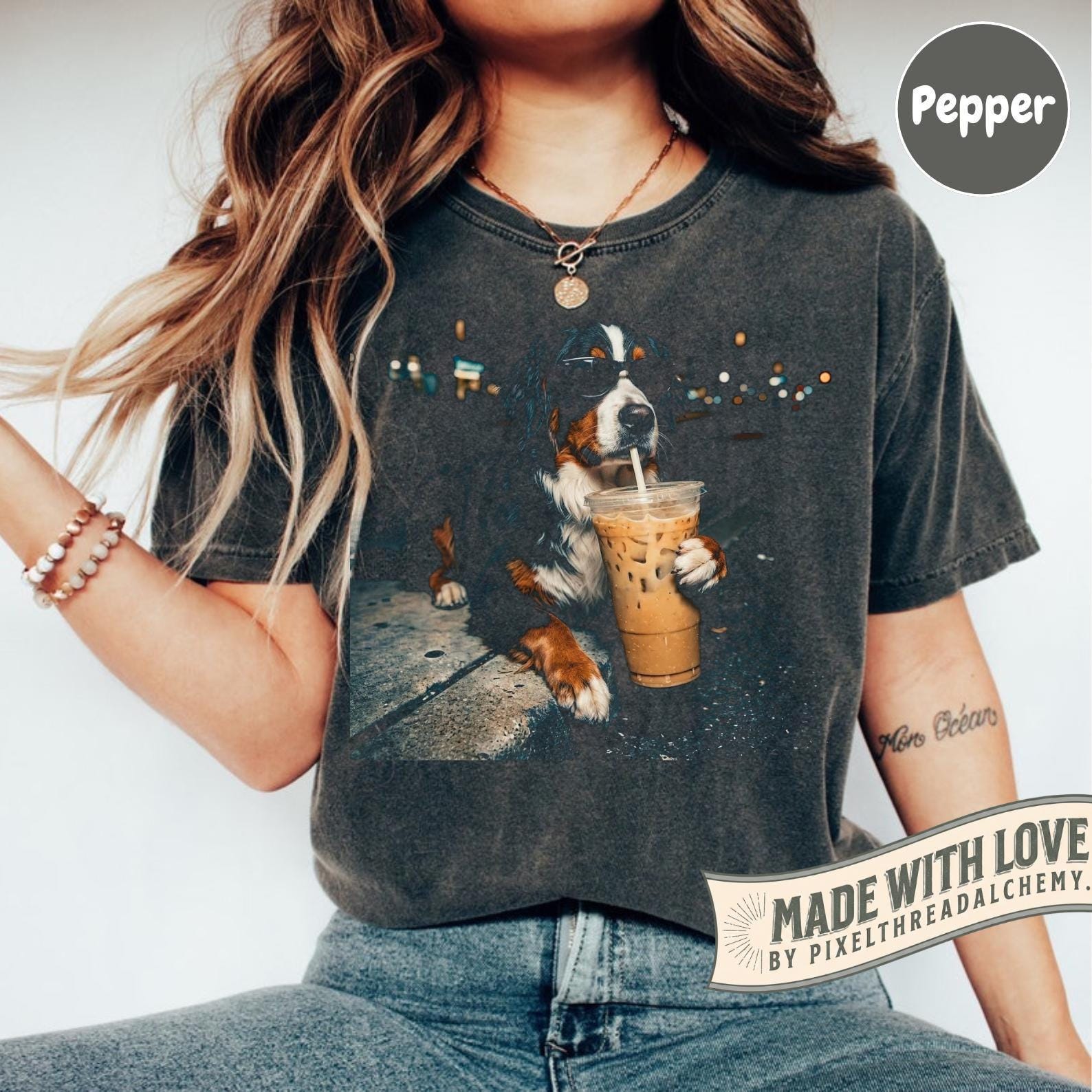 Bernese Mountain Dog Iced Coffee Dog Mom Art Tee Berner Lover Comfort Colors (1)