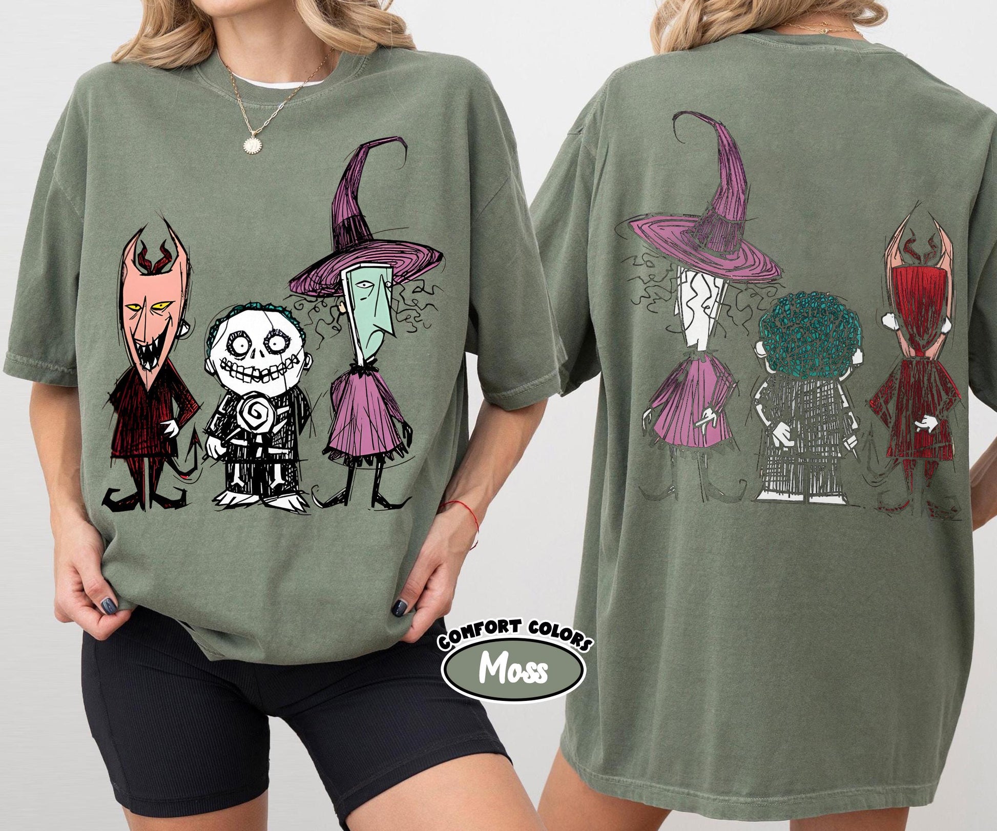 Comfort Colors Two-Sided Lock Shock Barrel Disney Trick Treat Party Nightmare Before Christmas Halloween Tee (4)
