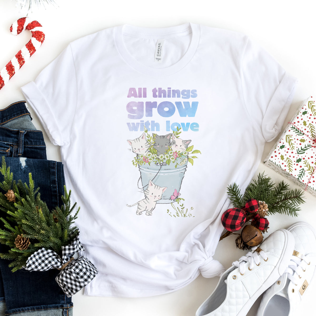 Things Grow Love Kitten Spring Nature Tee Catlover Cat Lover Flower Concept (4)
