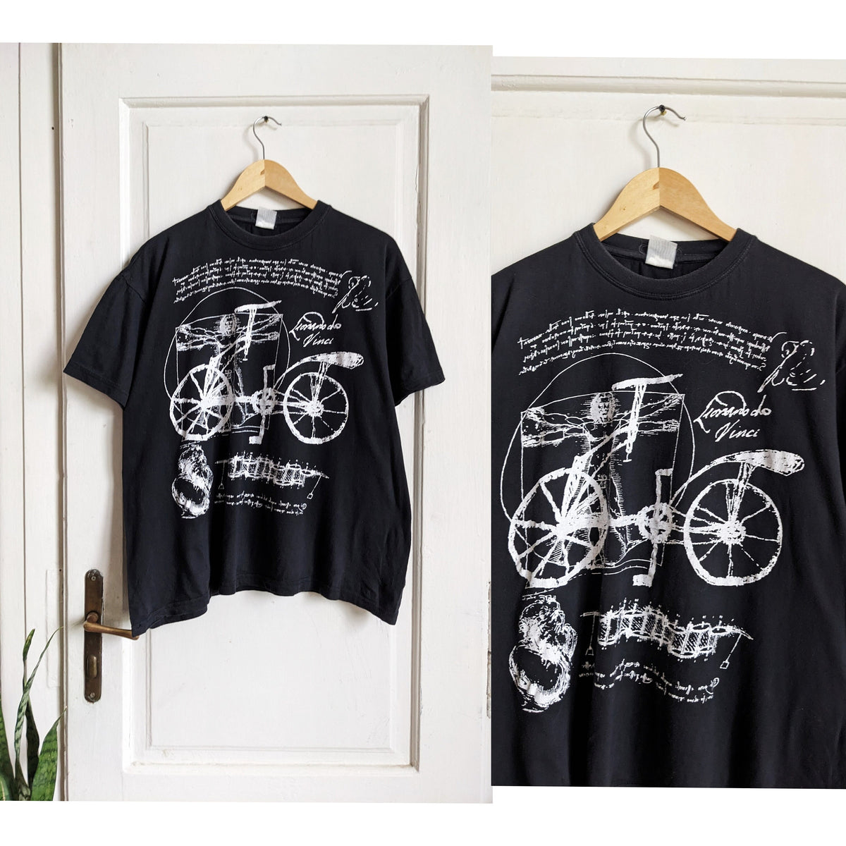 Vintage Leonardo Da Vinci Bicycle Art Sketch Tee Black Xl (2)