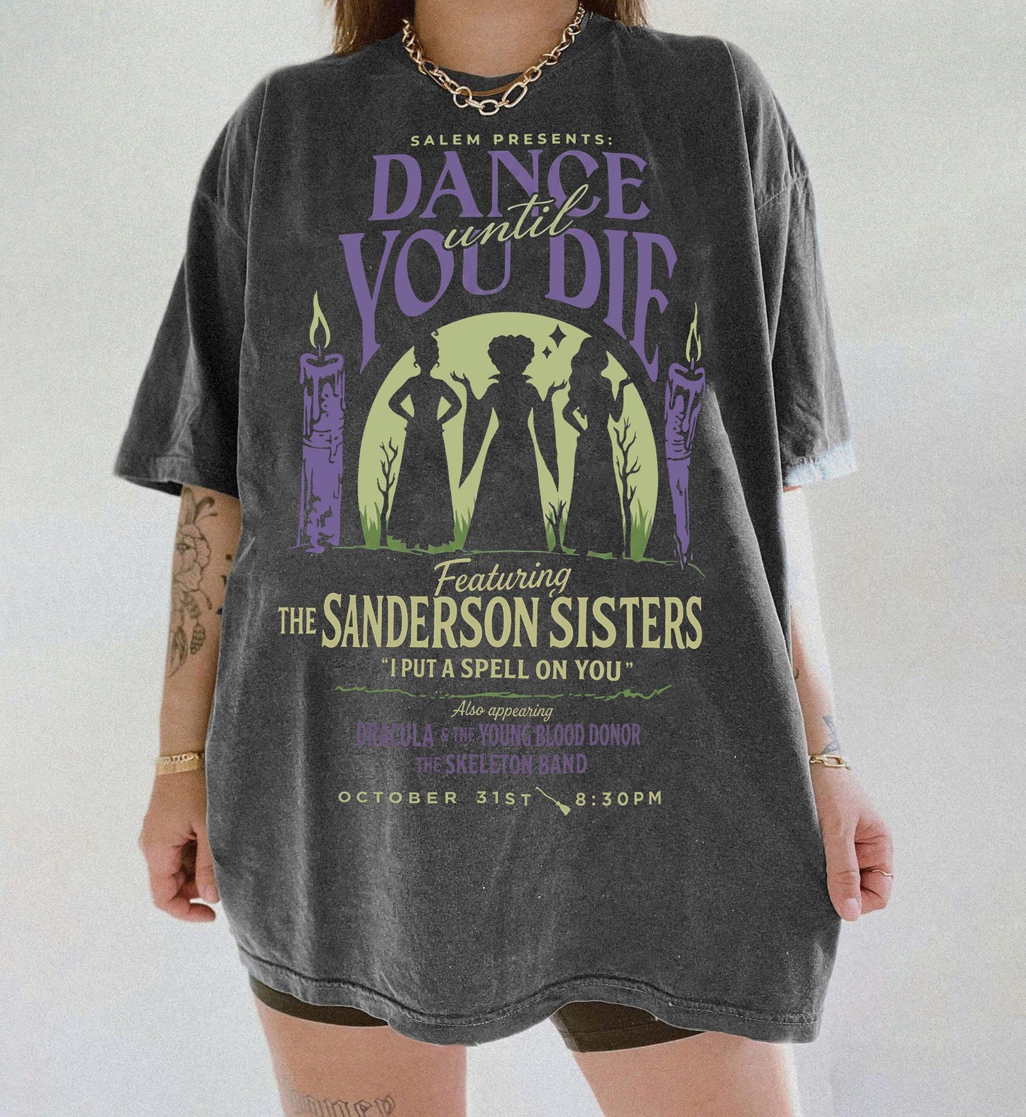 Vintage Dance Till Die Hocus Pocus Sanderson Sisters Halloween Tee Disney Sanderson Sisters Witches Tee Billy Butcherson Tee (1)