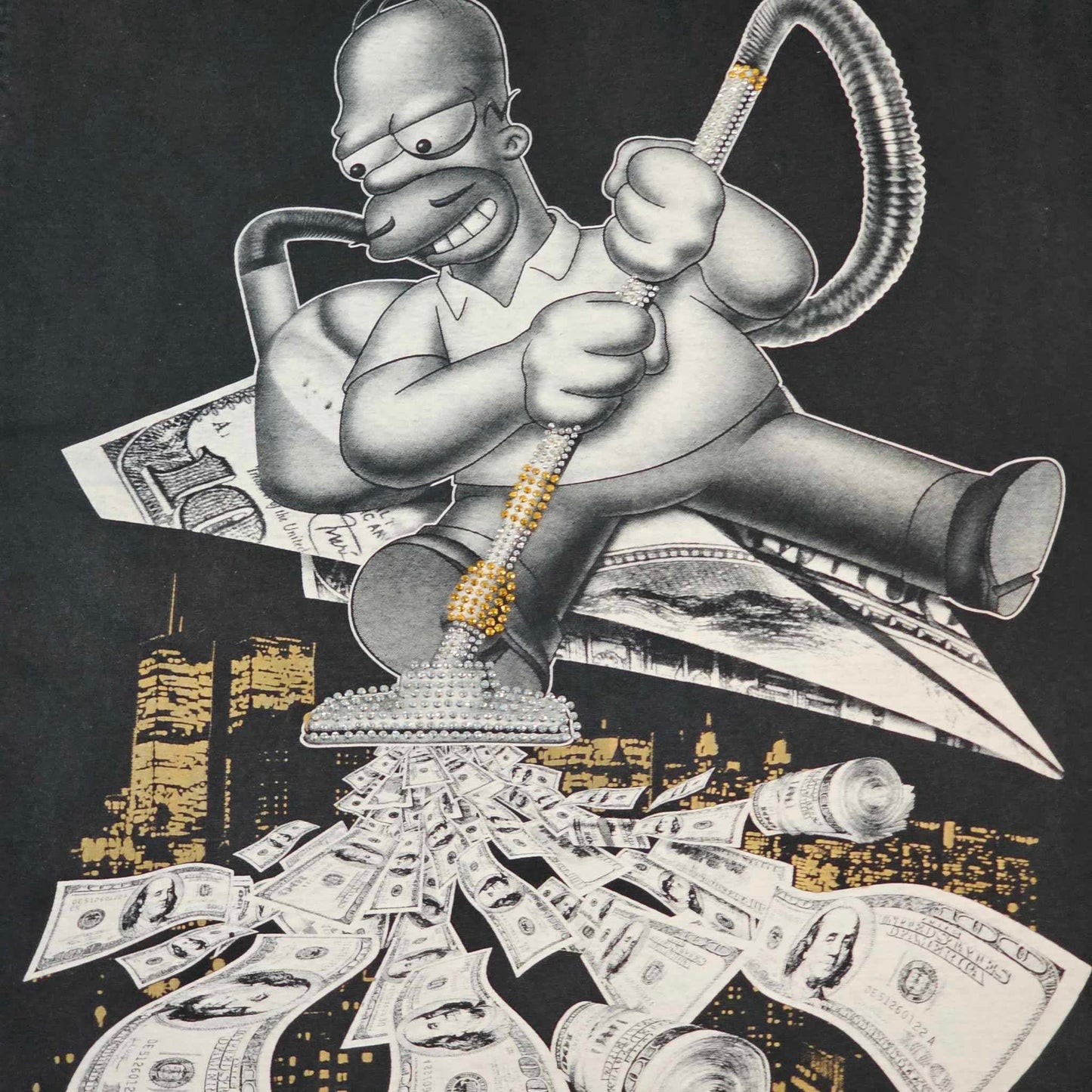 Homer Simpsons Vintage Y2k Rap Money Vacuuming Cash Rhinestones Pro Max Heavy Weight Tee Gangster 4xl Tall Free Shipping (2)