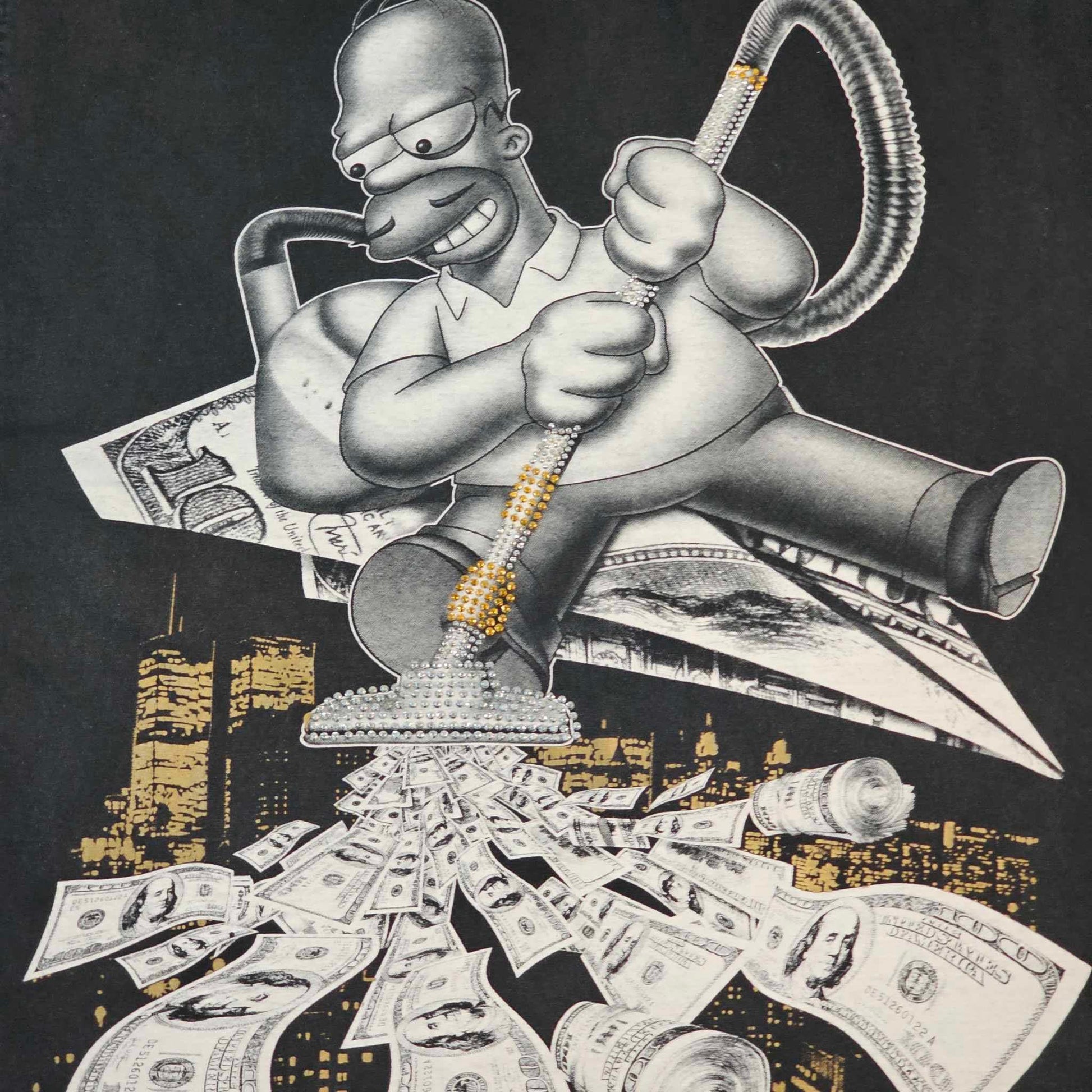 Homer Simpsons Vintage Y2k Rap Money Vacuuming Cash Rhinestones Pro Max Heavy Weight Tee Gangster 4xl Tall Free Shipping (2)