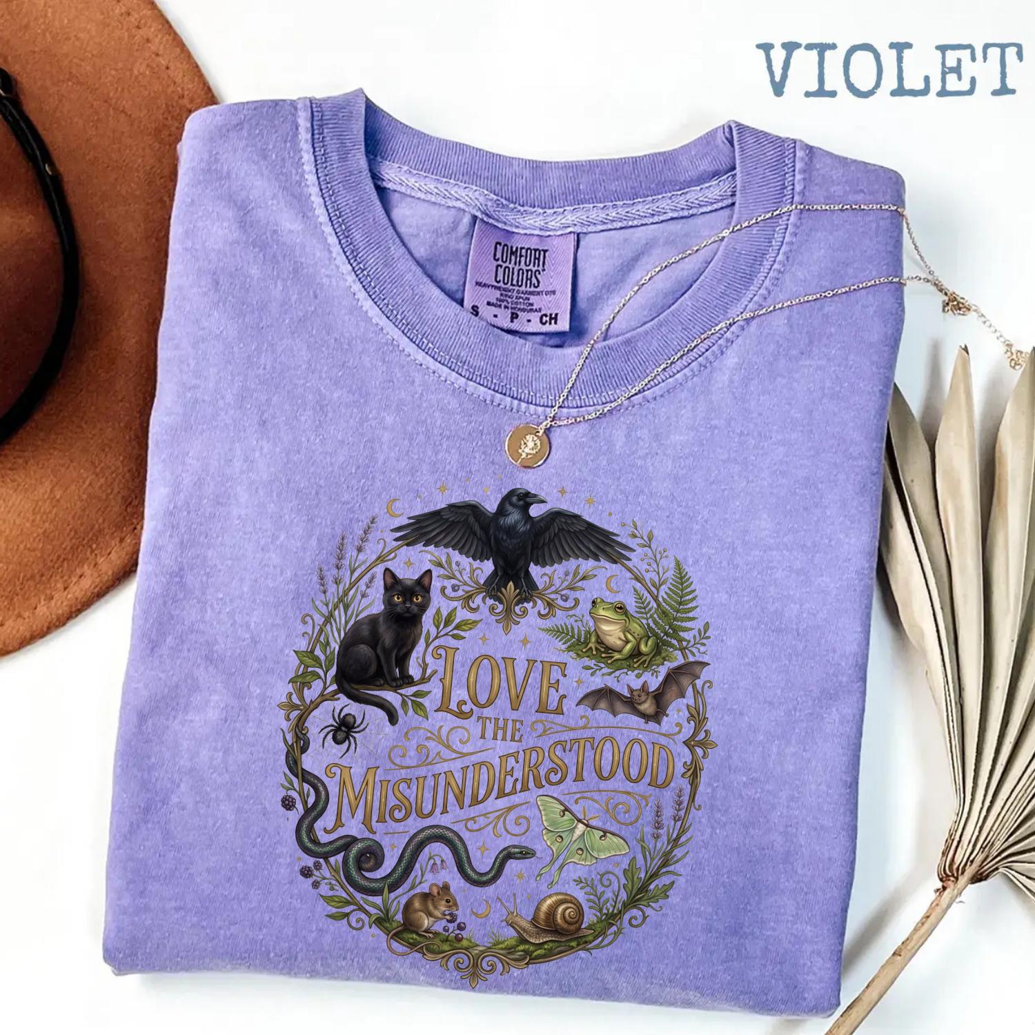 Love Misunderstood Comfort Colors Bat Raven Cat Snake Frog Moth Tee (2)