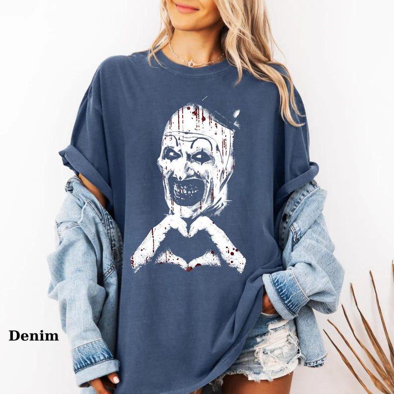 Art Clown Terrifier Scary Horror Clown Creepy Heart Hands Tee Spooky Slasher Fan Halloween Horror Movie (3)