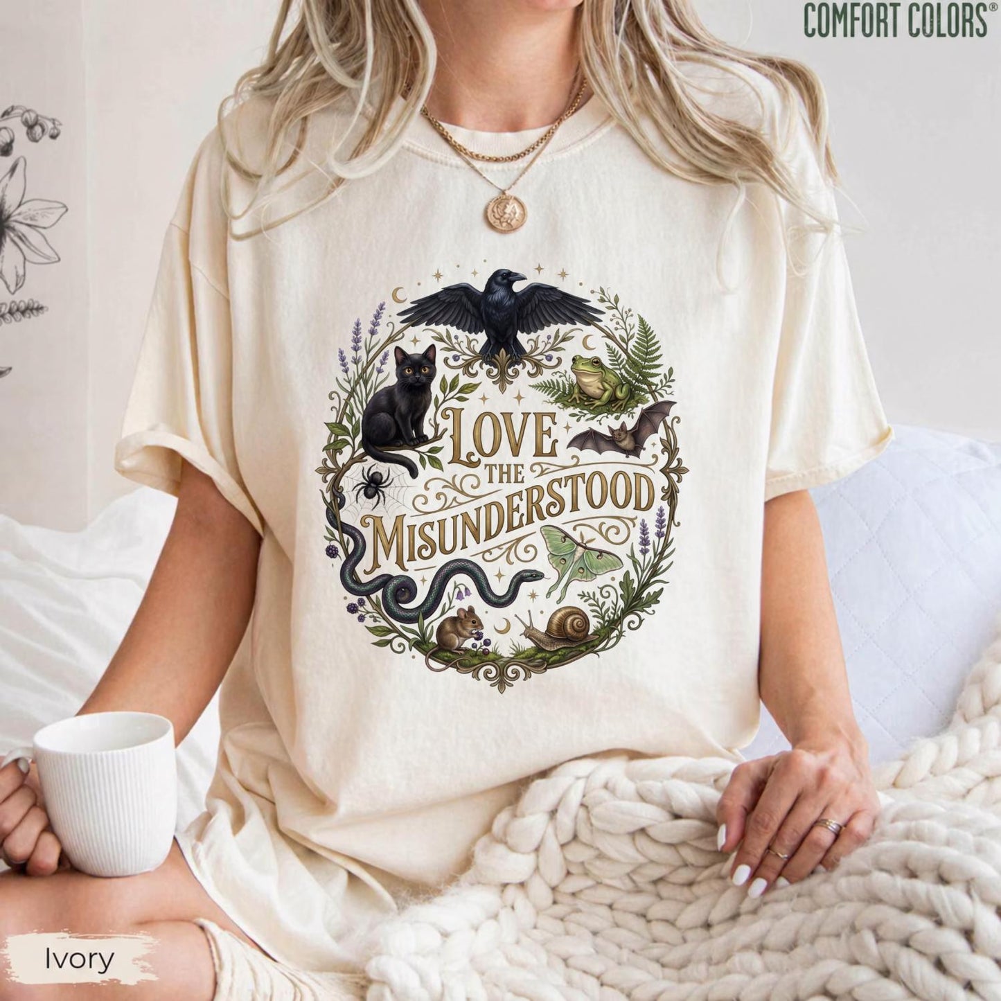 Love Misunderstood Comfort Colors Bat Raven Cat Snake Frog Moth Tee (1)