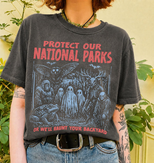 Cryptid Creatures National Parks Comfort Colors 90s Protect Parks Vintage Camping Hiking Tee (1)