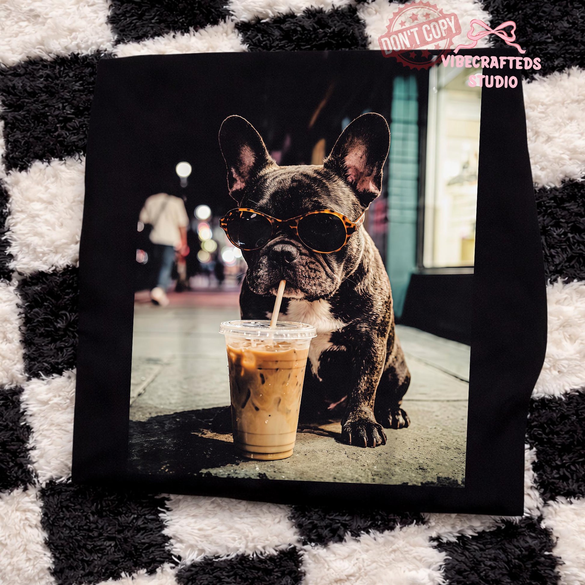 French Bulldog Iced Coffee Dog Coffee Lover Tee Grunge Frenchie Dog Tee Comfort Colors (2)