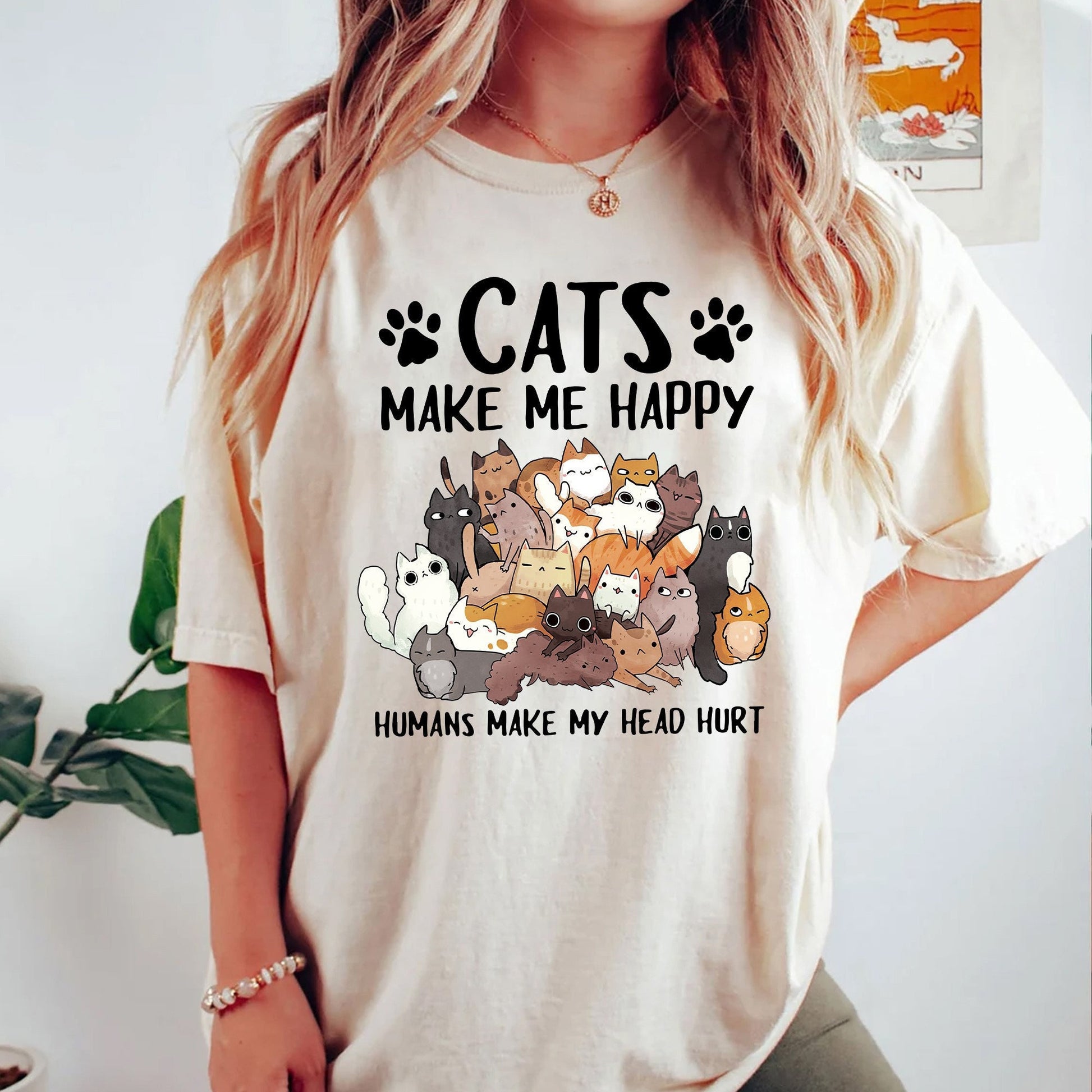 Cat Lover Cats Make Happy Unisex T-shirt, Sweatshirt, Hoodie (1)