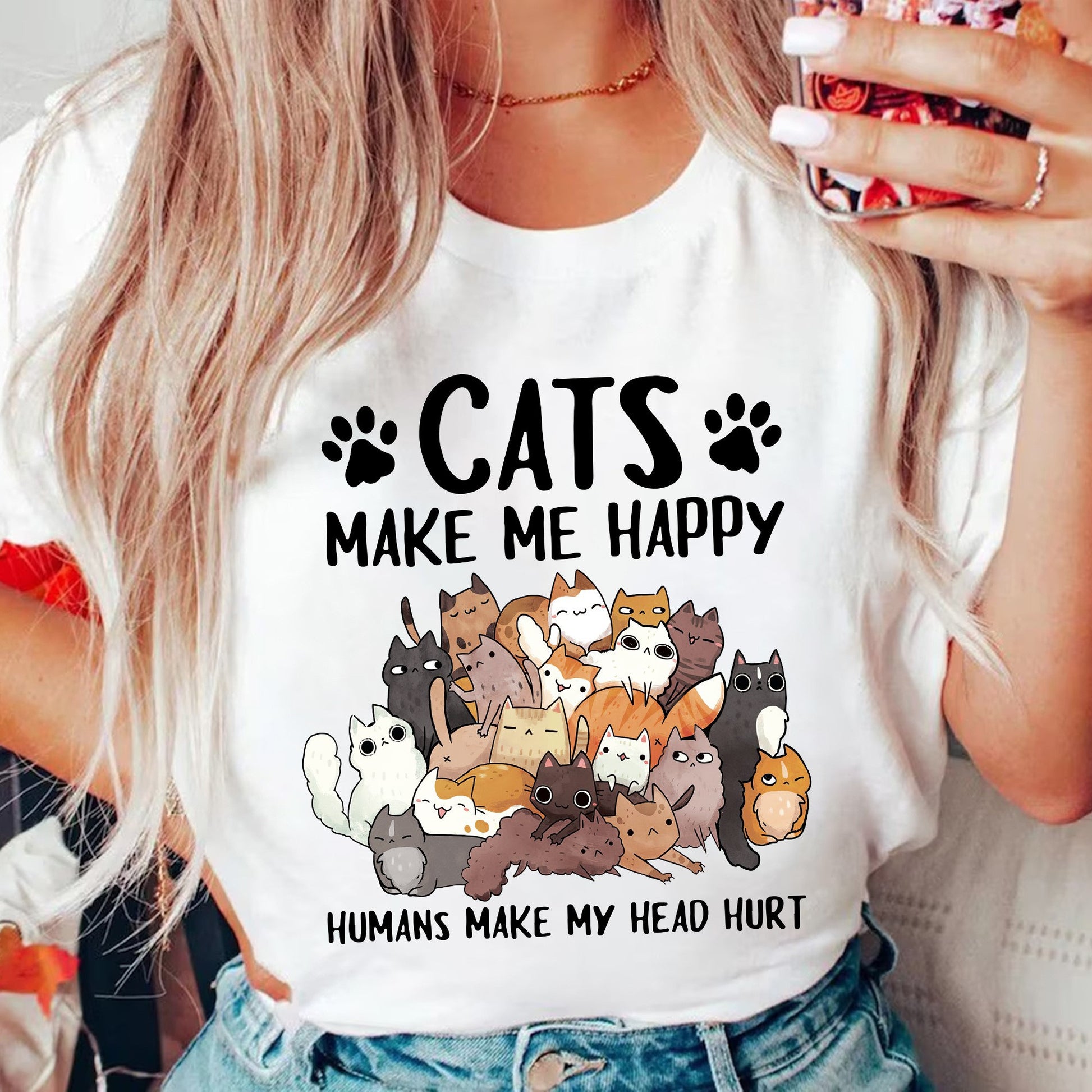 Cat Lover Cats Make Happy Unisex T-shirt, Sweatshirt, Hoodie (2)