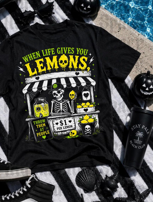 Life Gives Lemons Spooky Goth Creepy Lemonade Stand Sarcastic Goth Skeleton Summer Tee (1)
