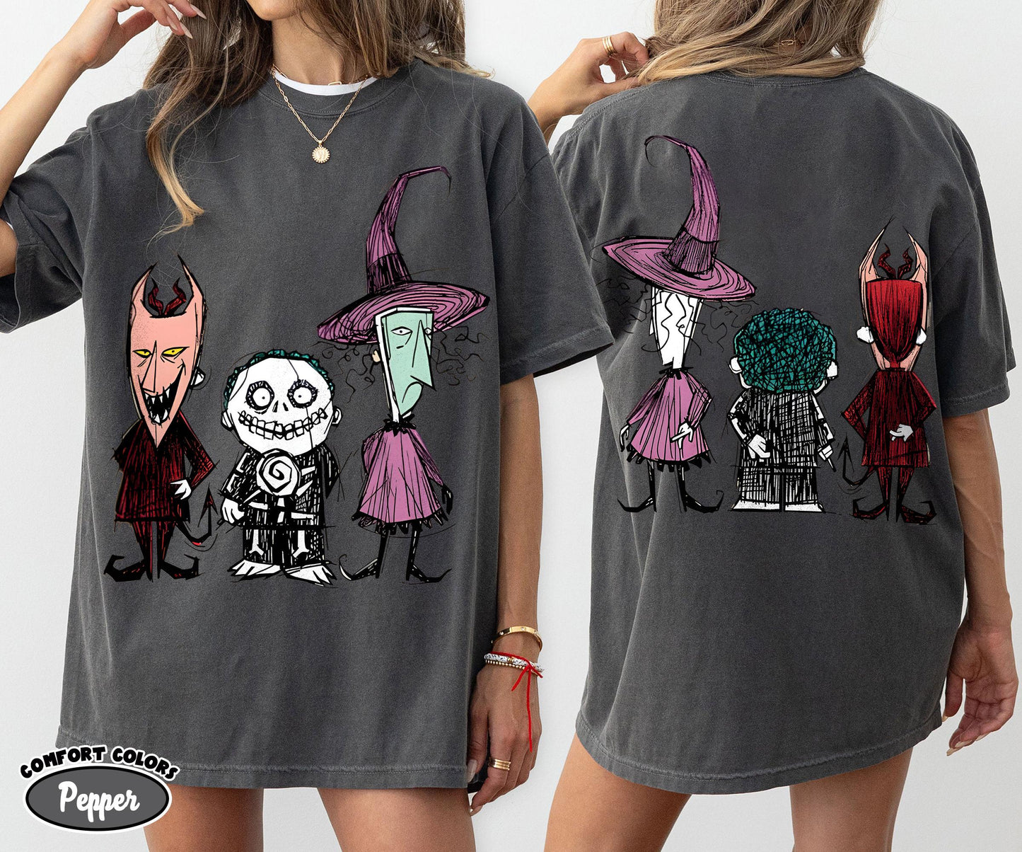 Comfort Colors Two-Sided Lock Shock Barrel Disney Trick Treat Party Nightmare Before Christmas Halloween Tee (2)