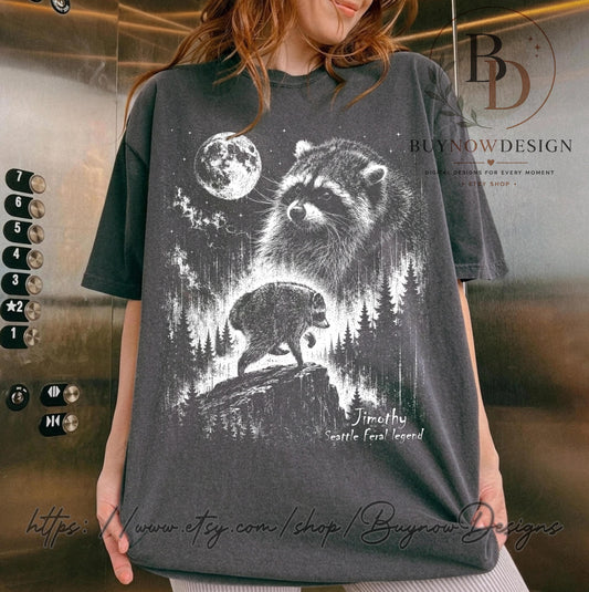 Vintage Jimothy Raccoon Seattle Feral Legend Comfort Colors Tee Retro Moon Trash Panda Cottagecore Animal (1)