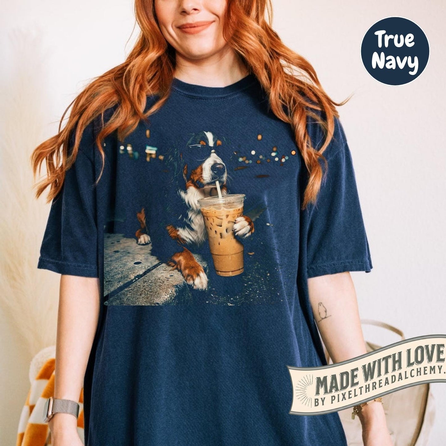 Bernese Mountain Dog Iced Coffee Dog Mom Art Tee Berner Lover Comfort Colors (4)