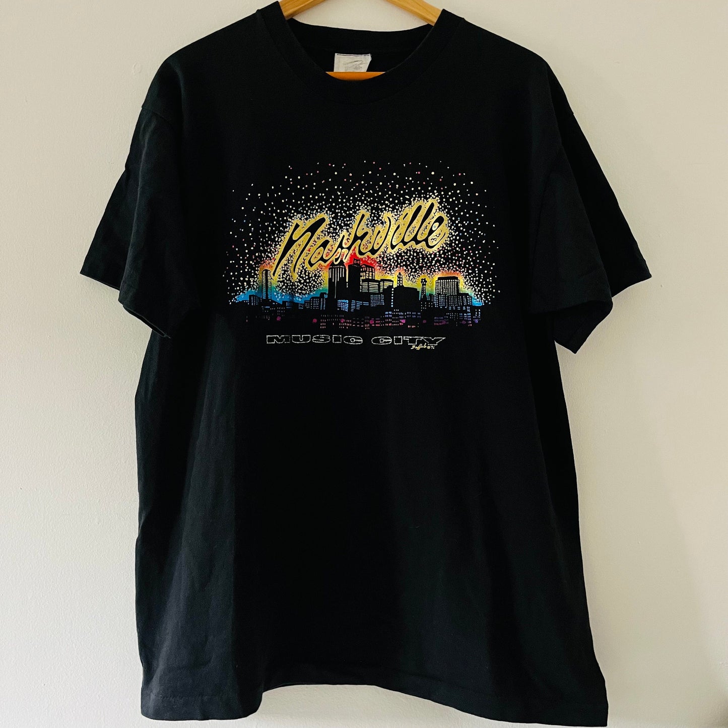 Vintage 90'S Nashville Music City Metallic Black Screen Stars Nashville Tennessee Tourist Tee Size Xl (1)