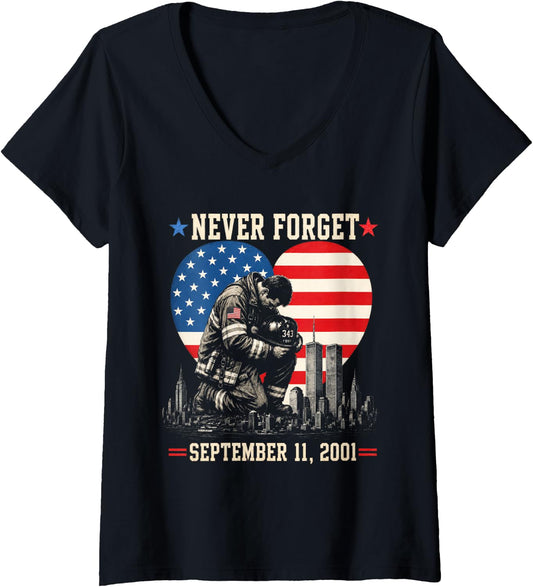 Never Forget September 11 2001 Memorial Day America Flag V-Neck (1)