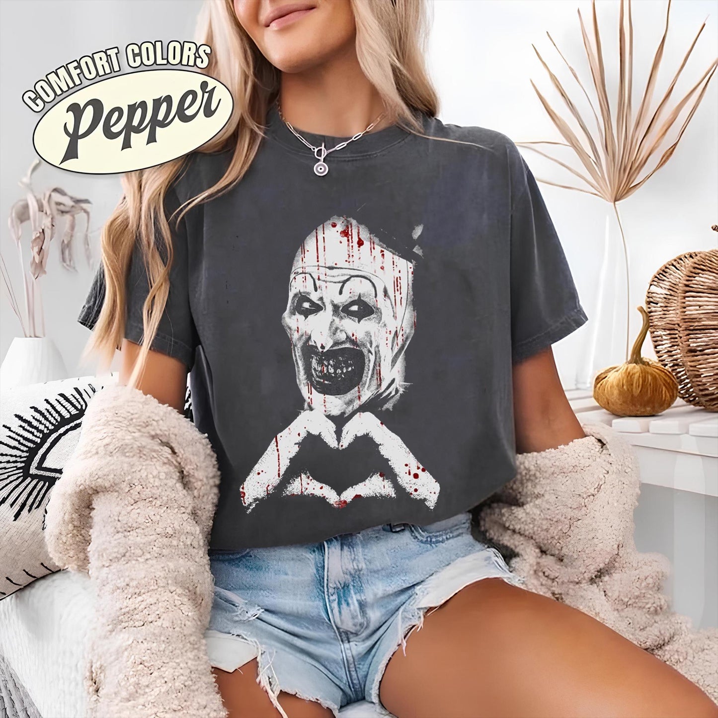 Art Clown Terrifier Scary Horror Clown Creepy Heart Hands Tee Spooky Slasher Fan Halloween Horror Movie (2)