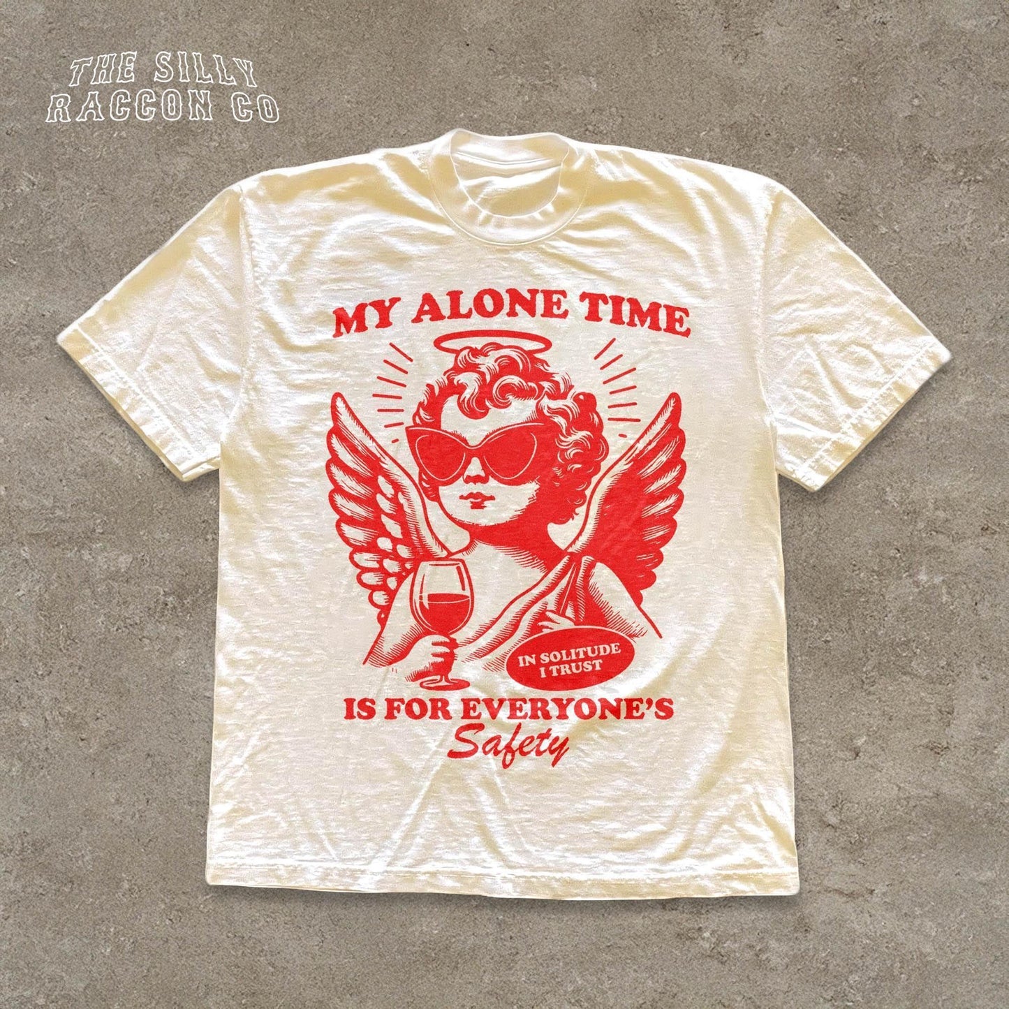 Retro Cherub Alone Time Safety Tee Sarcastic Introvert Tee Wine Lover Angel 90s (1)