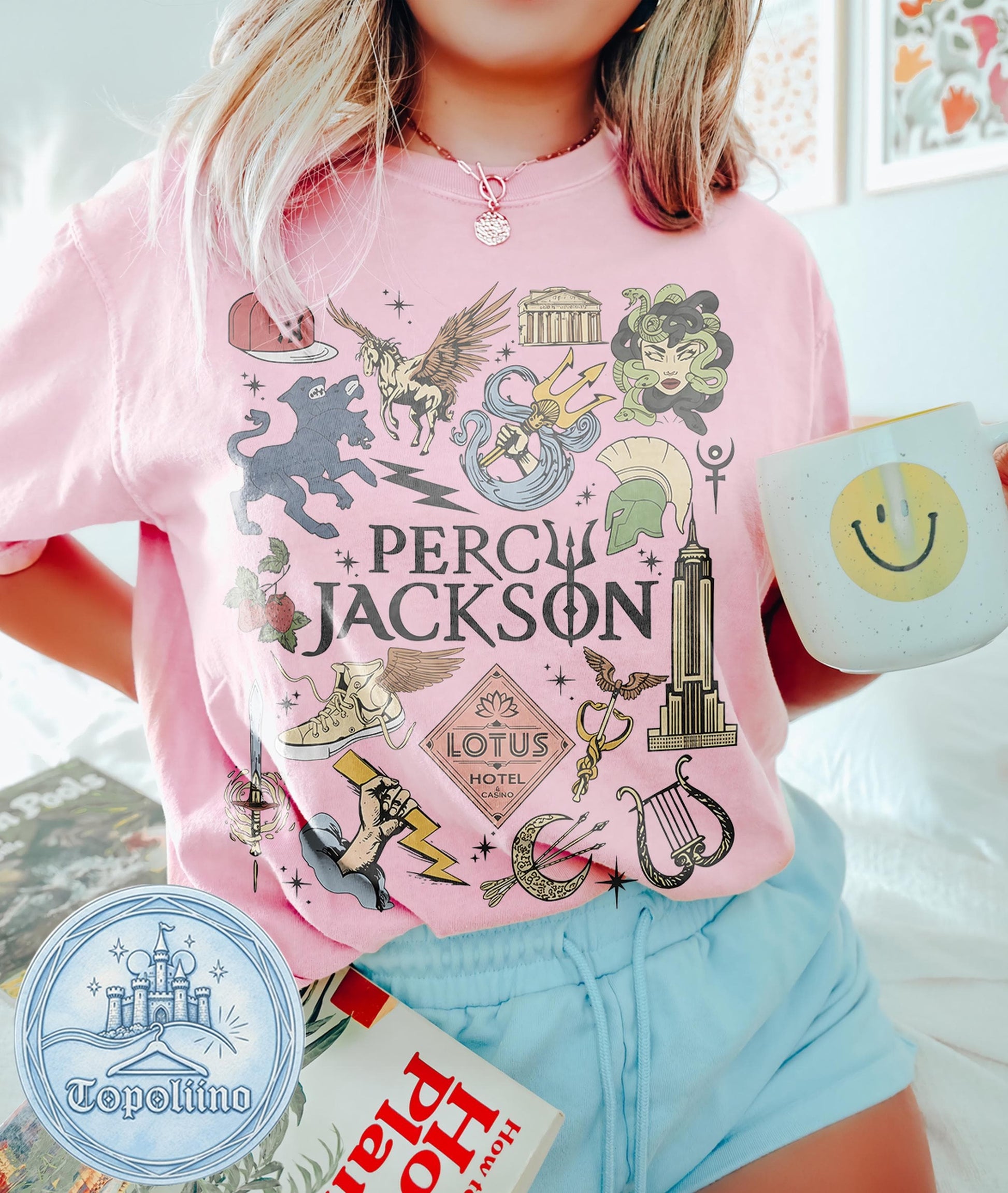 Percy Jackson Olympians Symbols Lotus Hotel Medusa Tee Camp Half Blood Greek Mythology Demigods Tee Bookish Reader (4)