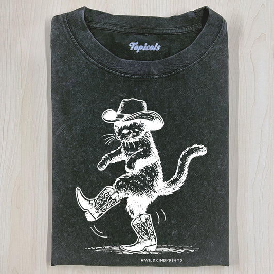 CUTE COWBOY CAT PRINT T-SHIRT - clothing by TeeHivey.com