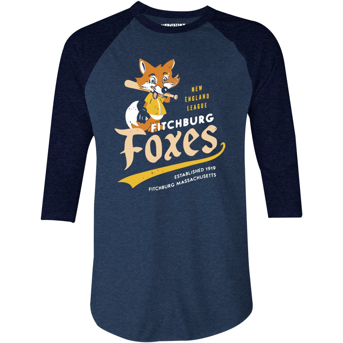 Fitchburg Foxes - Massachusetts - Vintage Defunct Baseball Teams - 3/4 Sleeve Raglan T-Shirt