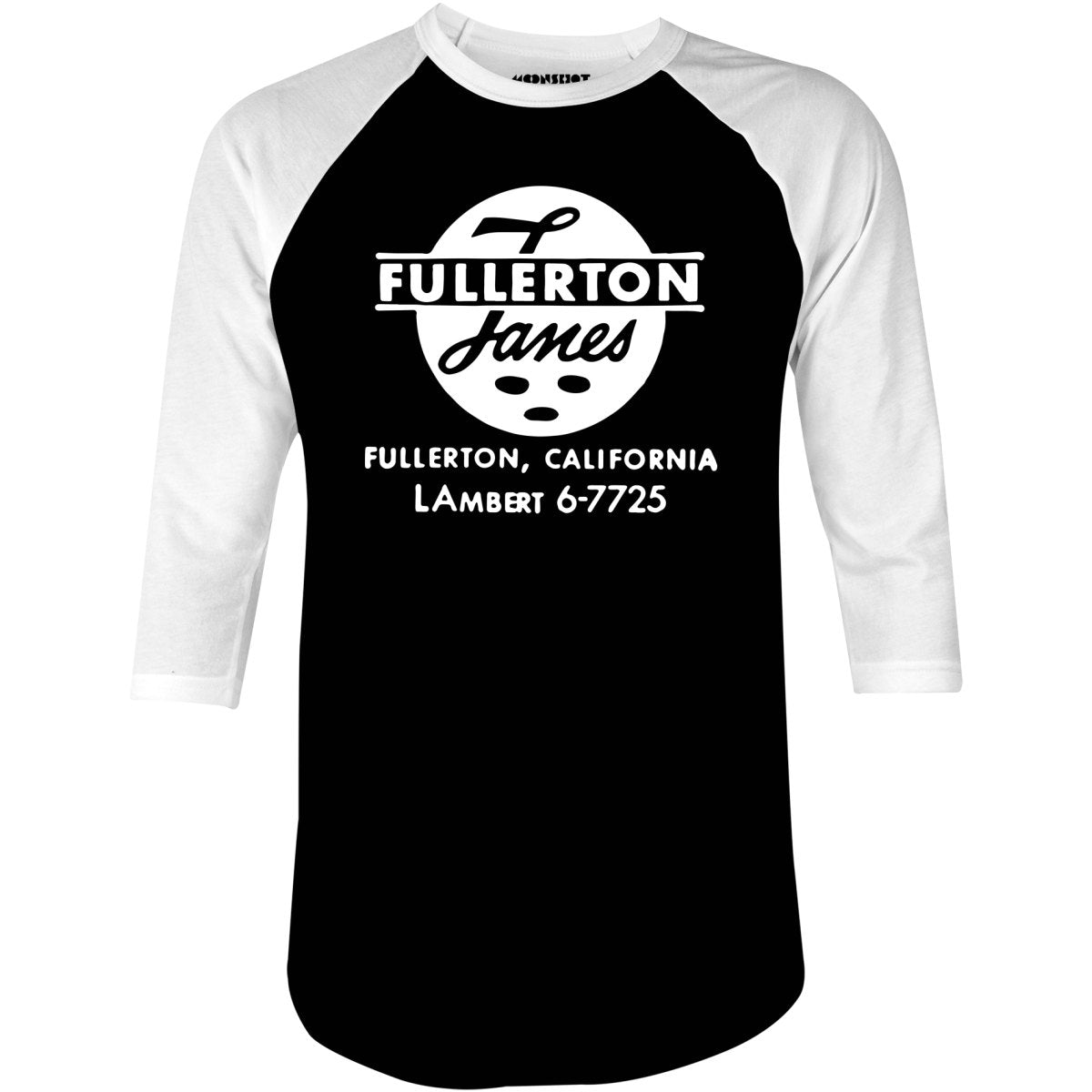 Fullerton Lanes - Fullerton, CA - Vintage Bowling Alley - 3/4 Sleeve Raglan T-Shirt