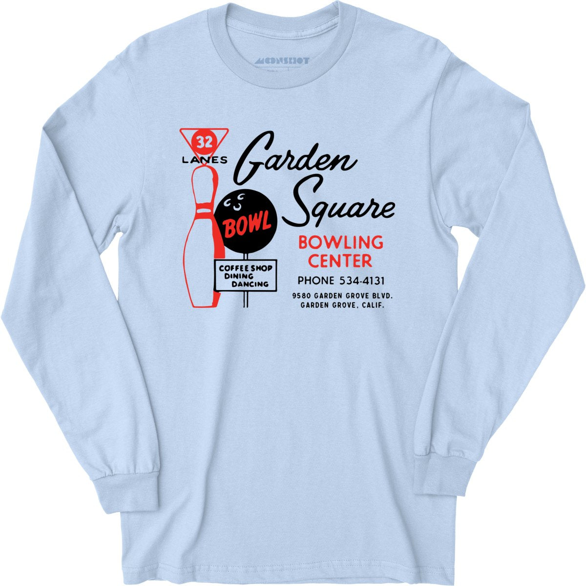Garden Square Lanes - Garden Grove, CA - Vintage Bowling Alley - Long Sleeve T-Shirt