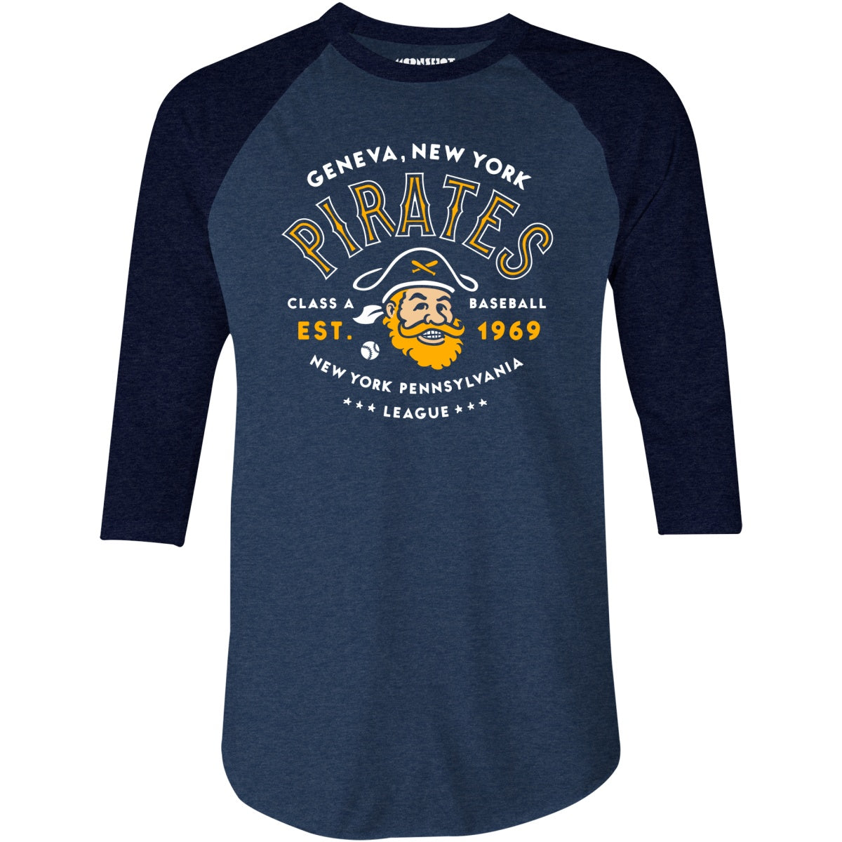 Geneva Pirates - New York - Vintage Defunct Baseball Teams - 3/4 Sleeve Raglan T-Shirt